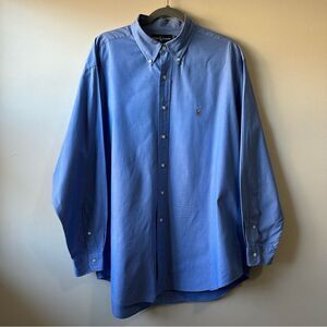 Polo Ralph Lauren Yarmouth Button Down Shirt Men’s Size 17.5 35 Blue Flesh Pony